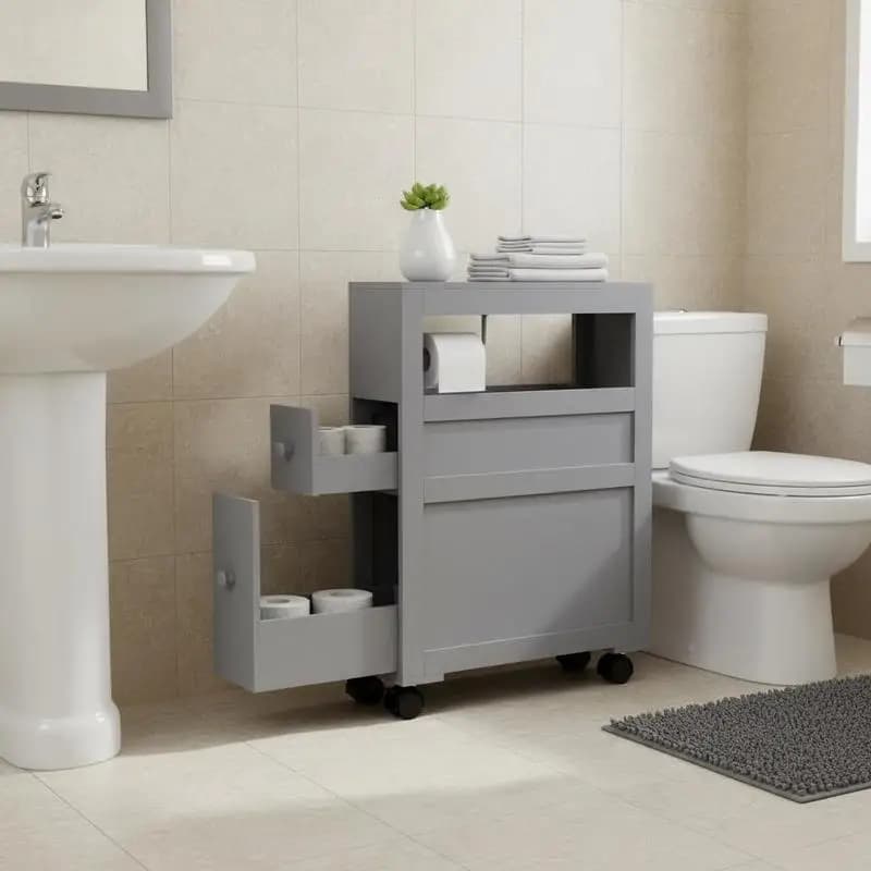 Mobiletto Salvaspazio Kleankin per Bagno, Porta Carta Igienica con Cassetti e Ruote, Grigio