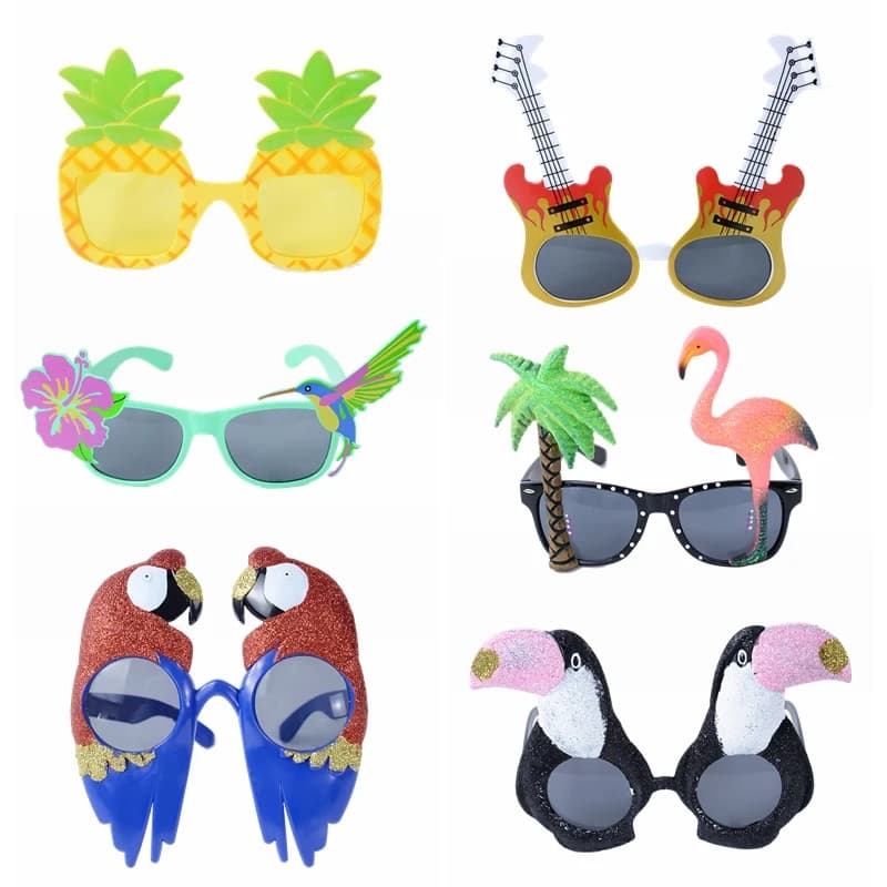 Hawaii Beach Occhiali divertenti Ananas Bird Chitarra Occhiali da sole Estate Luau Hawaiian Pool Beach Party Favor Decorazione Puntelli per foto