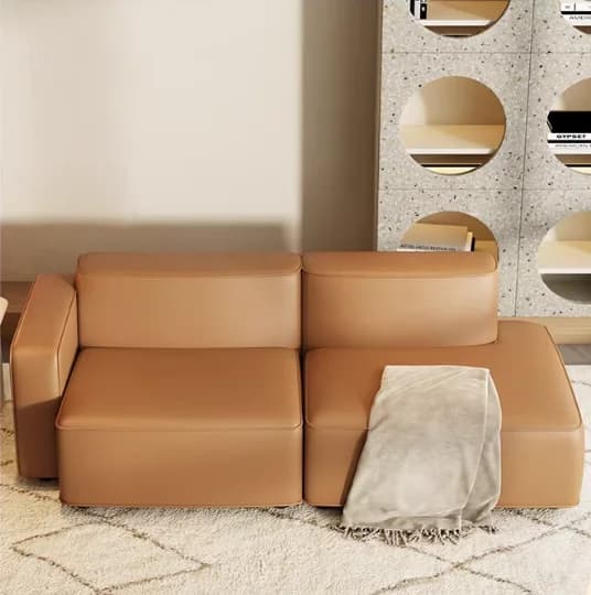 # Divano in Pelle Stile Crema, Divano a Blocchi Dritti, Arredamento per Piccoli Appartamenti, Camera da Letto, Soggiorno, Divano Italiano Creativo di Lusso Leggero