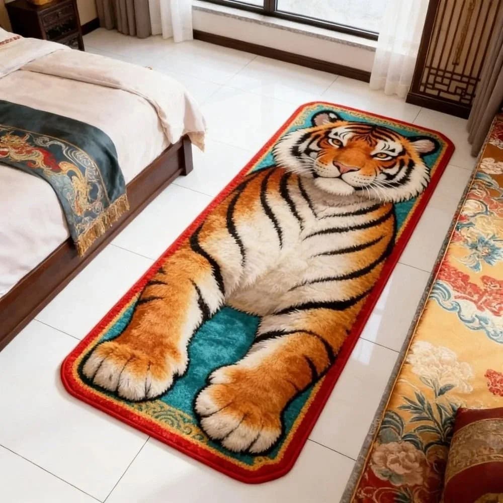 Creativity 2D Flat Tiger Bedroom Carpet Water-absorbing Abrasion-resistant Doormat Non-slip Lifelike Bedside Rug Home Decor