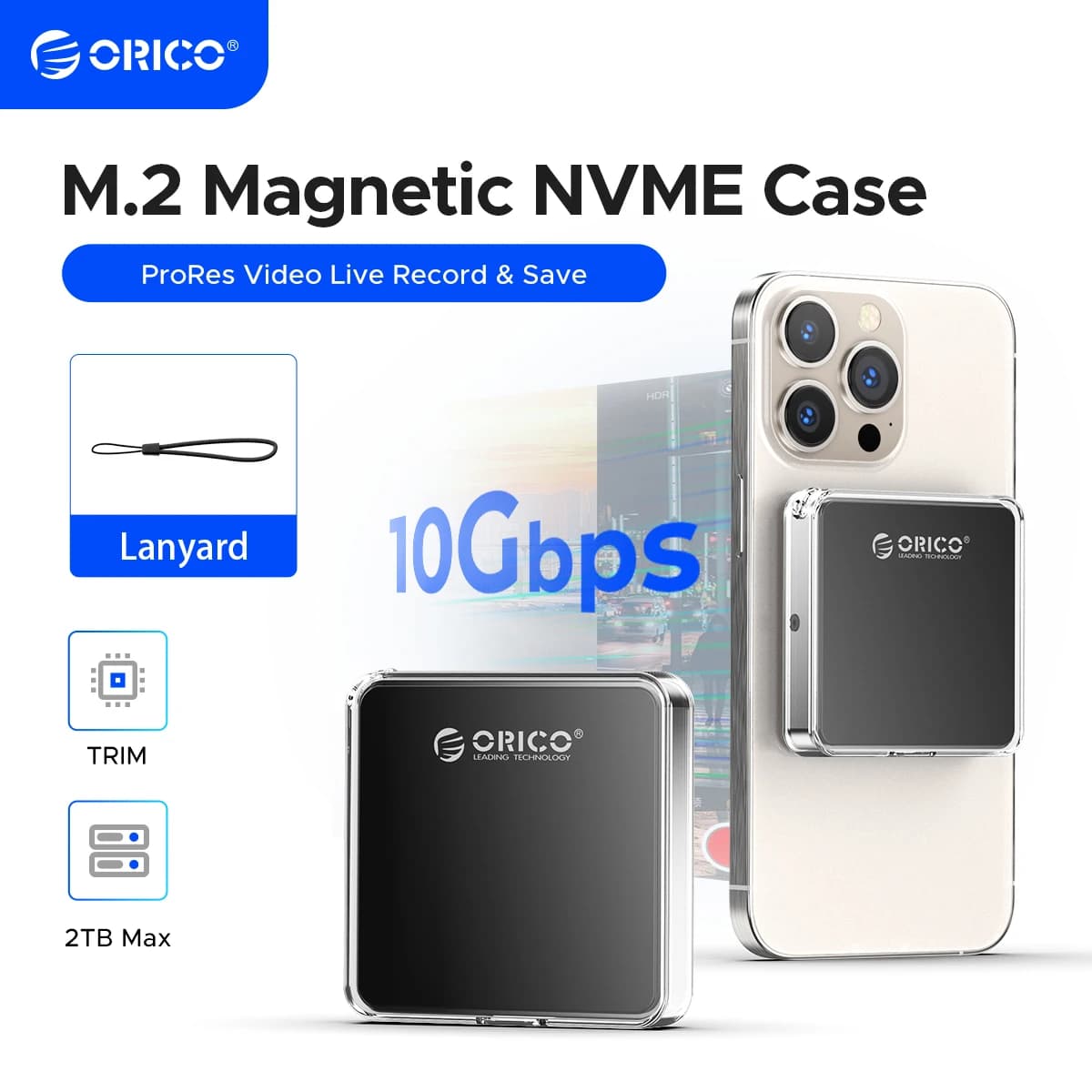ORICO Magnetic 2230 M.2 NVMe SSD Enclosure 10Gbps M.2 a USB tipo C adattatore esterno per iPhone 15 Pro Max ProRes MacBook