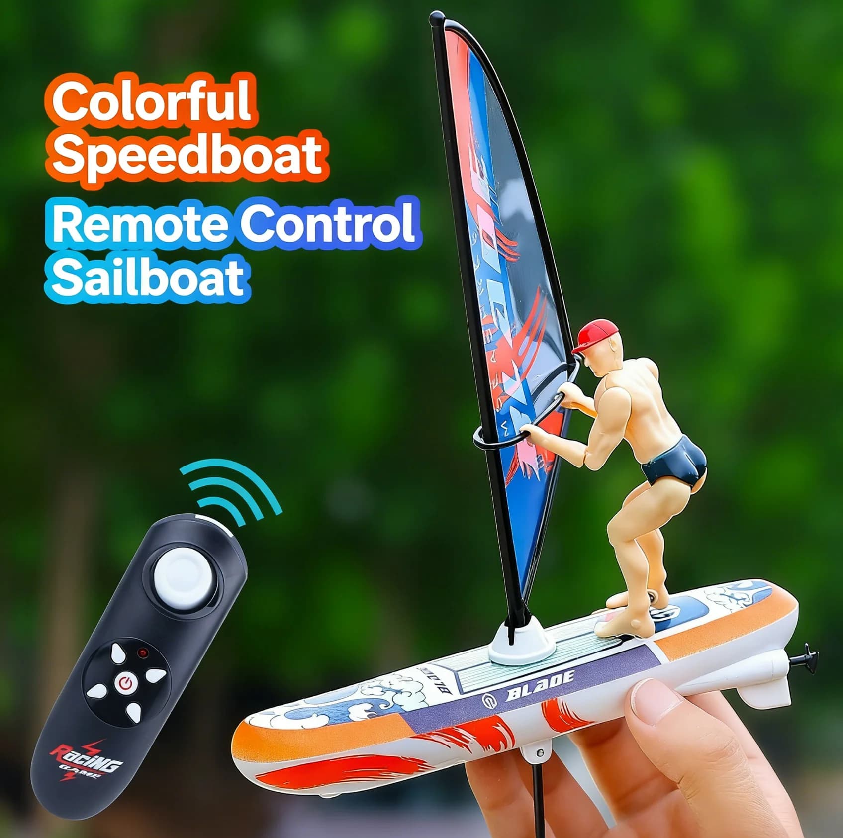 Barca a Vela RC 2.4G con Telecomando, Motoscafo da Corsa con Pagaia Girevole, Modello Competitivo con Sterzo, Regalo di Compleanno