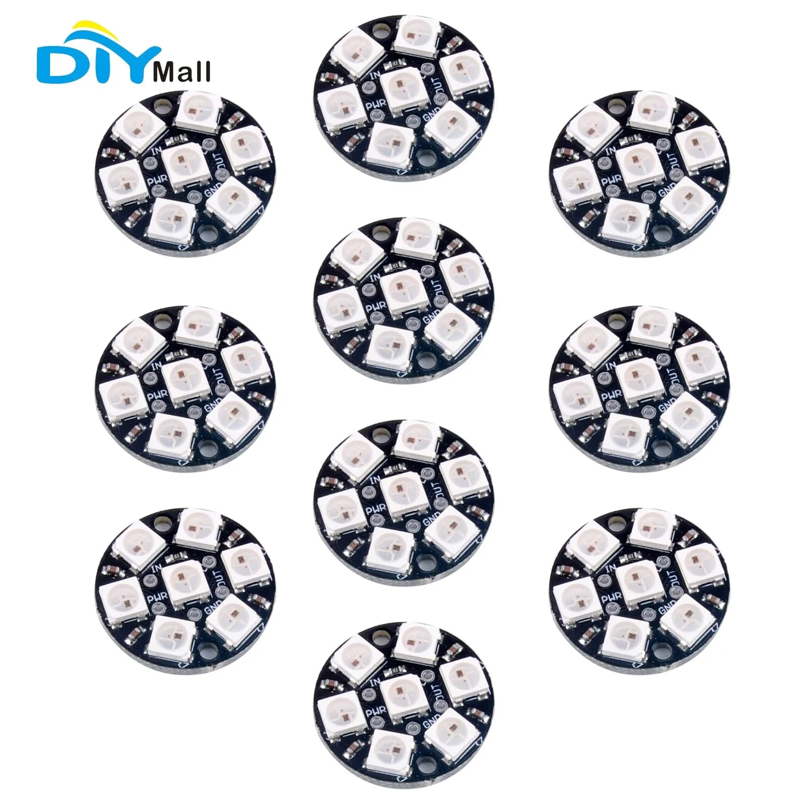 10 Pezzi Anello Luminoso LED RGB WS2812B 5050 per Arduino e Raspberry Pi - Driver Integrati e Controllo a Filo Singolo - Perfetto per il Fai-da-Te