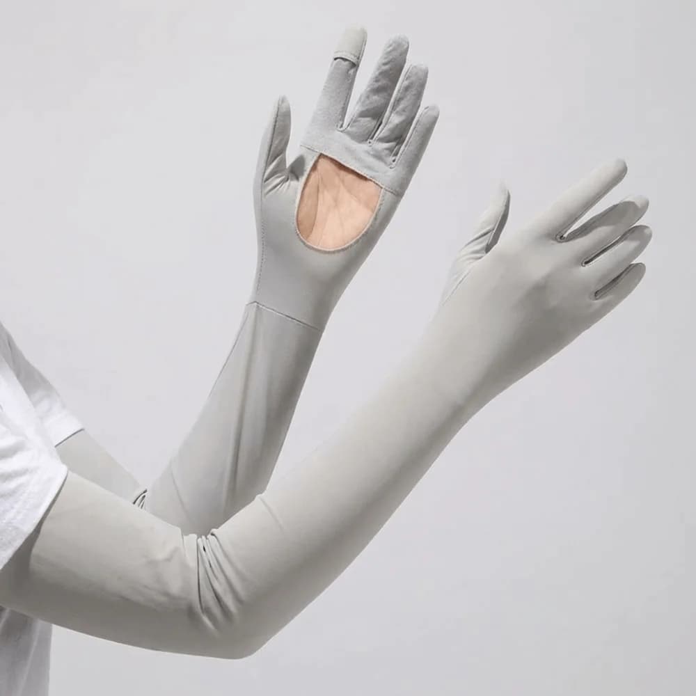 Guanti a manica lunga tinta unita antiscivolo con protezione solare, elasticizzati e rinfrescanti, copribraccio estivi da donna