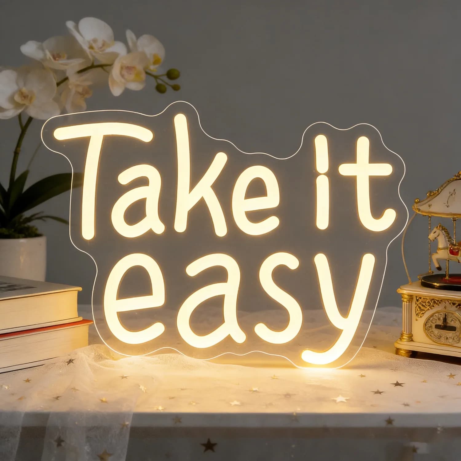 Insegna al Neon 'Take It Easy' in LED, Decorazione da Parete per Camera da Letto e Soggiorno, Idea Regalo Romantica con Citazione Motivazionale