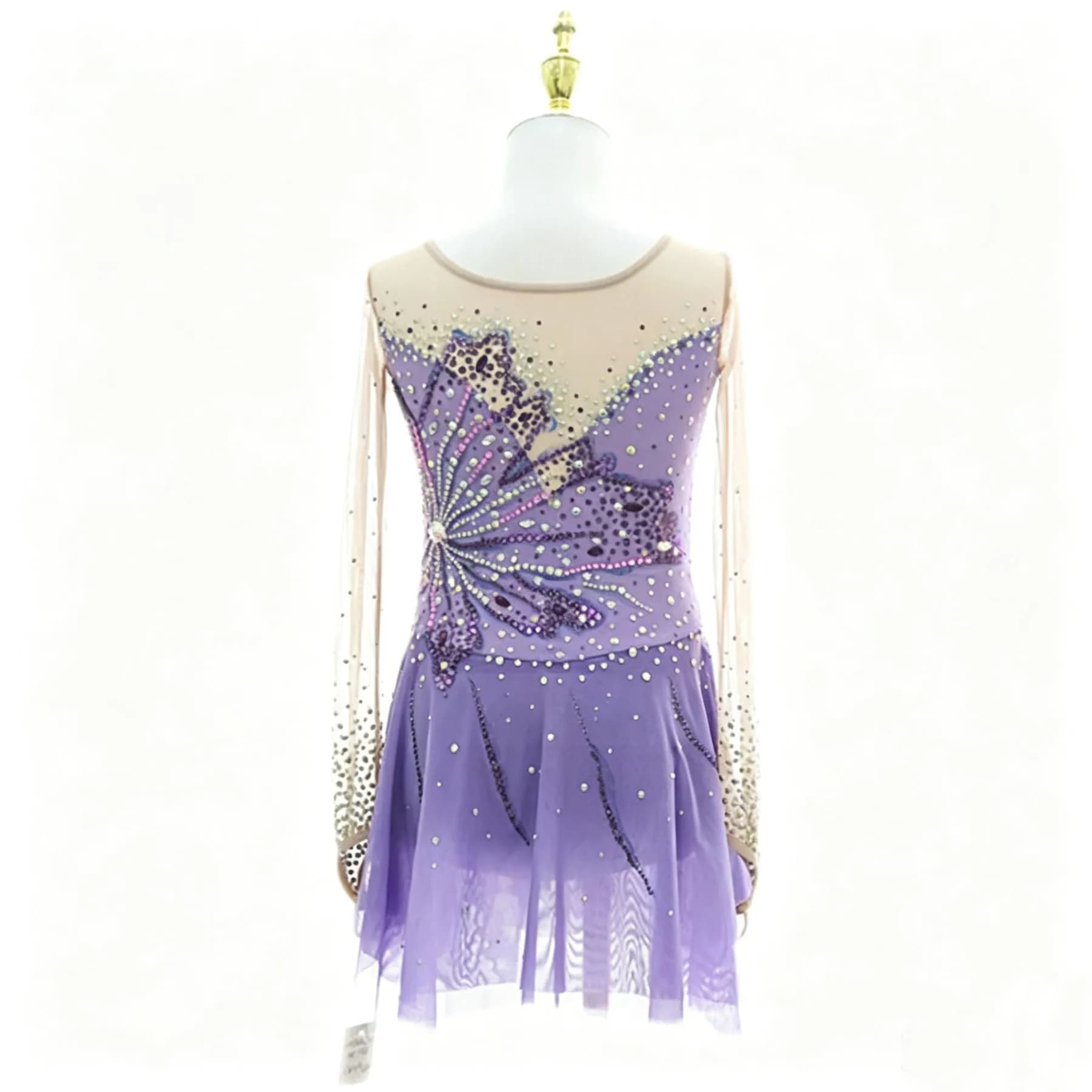 Figure Skating Dress Ice Skating Costume Rhinestone Skating Dress Butterfly Artistic Gymnastics Leotard Outfit Performance Dance