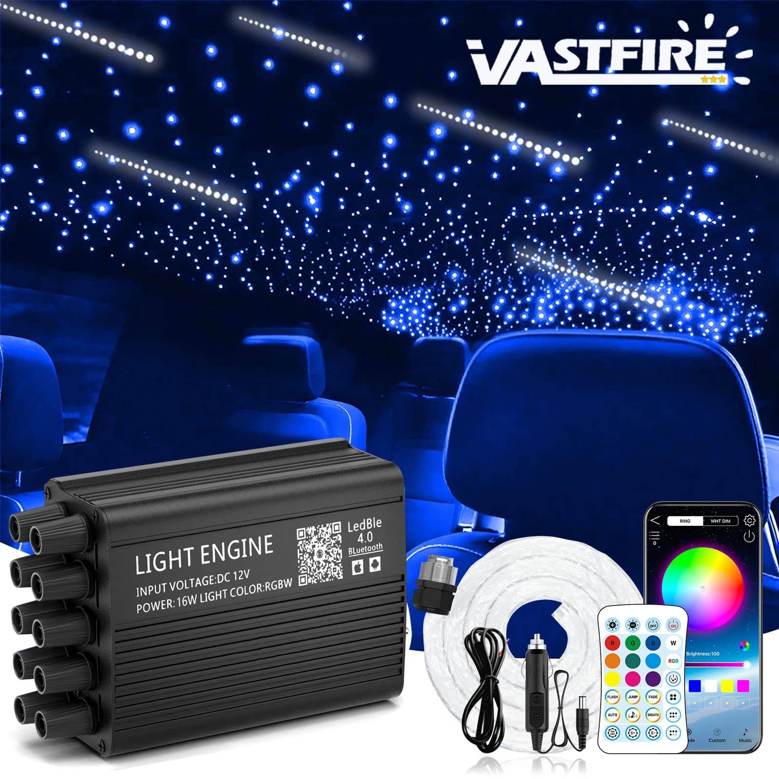 Kit Luci a Fibra Ottica Meteor Twinkle 750pz 9.8ft, Illuminazione a LED 16W per Soffitto Stellato, Controllo APP/Telecomando per Auto/Casa