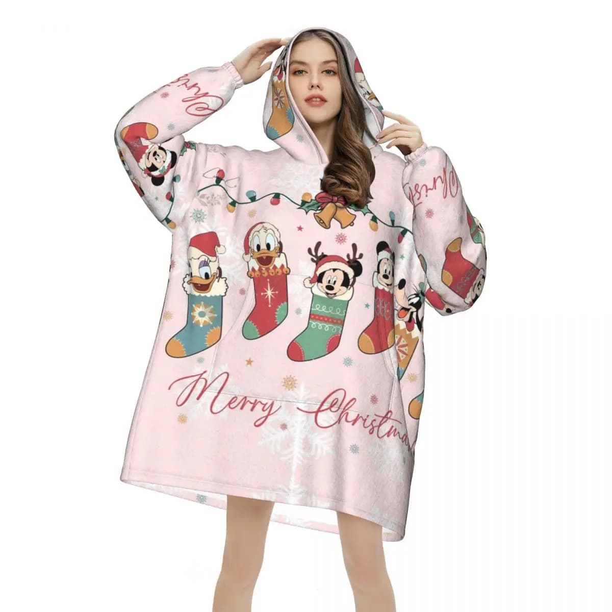 Mickeys Mouse Minnie Christmas cover with hood Oversize wearable cover with pocket Warm fur bag Soft and cozy