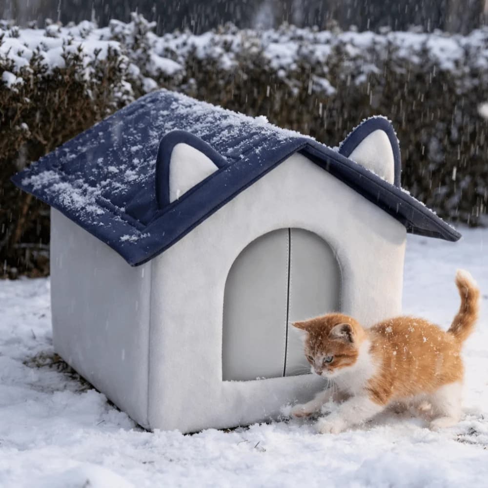 Warm Outdoor Cat House Waterproof Moisture-Proof Base Insulated Pet Shelter Enclosed Design Windproof Stray Cat Shelter Garden