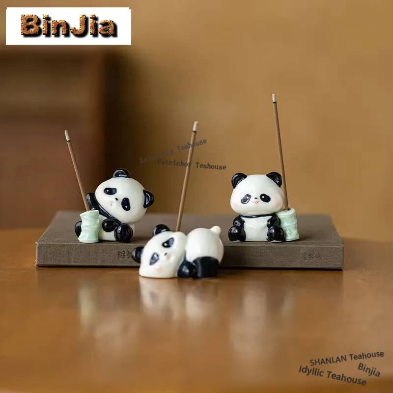 Creativo piccolo Panda bruciatore di incenso in ceramica cinese semplice porta incenso porta bastoncini di incenso antico distributore di odori artigianato