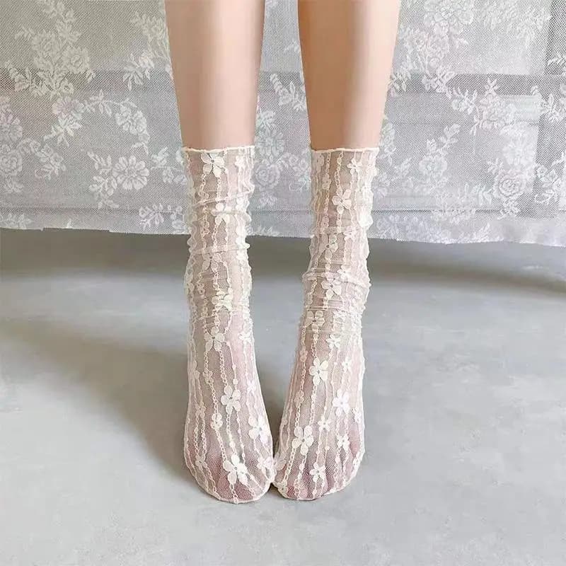 Calzini in pizzo floreale traspiranti, stile giapponese JK, calzini da studentessa, leggeri per la vita quotidiana a scuola