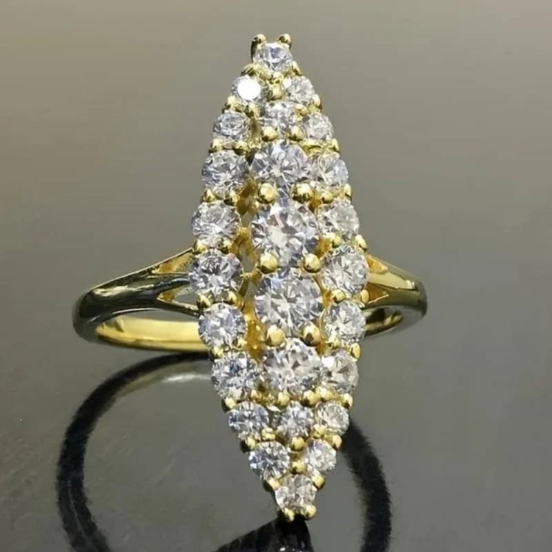 Ladies' Light Luxury Horse Eye Shaped Eternal Ring Fully Inlay Synthetic Zircon Sparkling Ring Temperament Jewelry Accessory