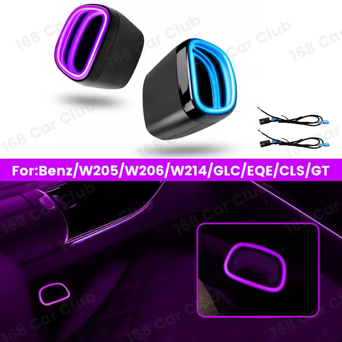 64 colori luce ambientale per Mercedes Benz W205 W213 W214 W206 X254 EQE CLS GT GLC fibbia di sicurezza per auto cintura di sicurezza lampada decorativa a LED