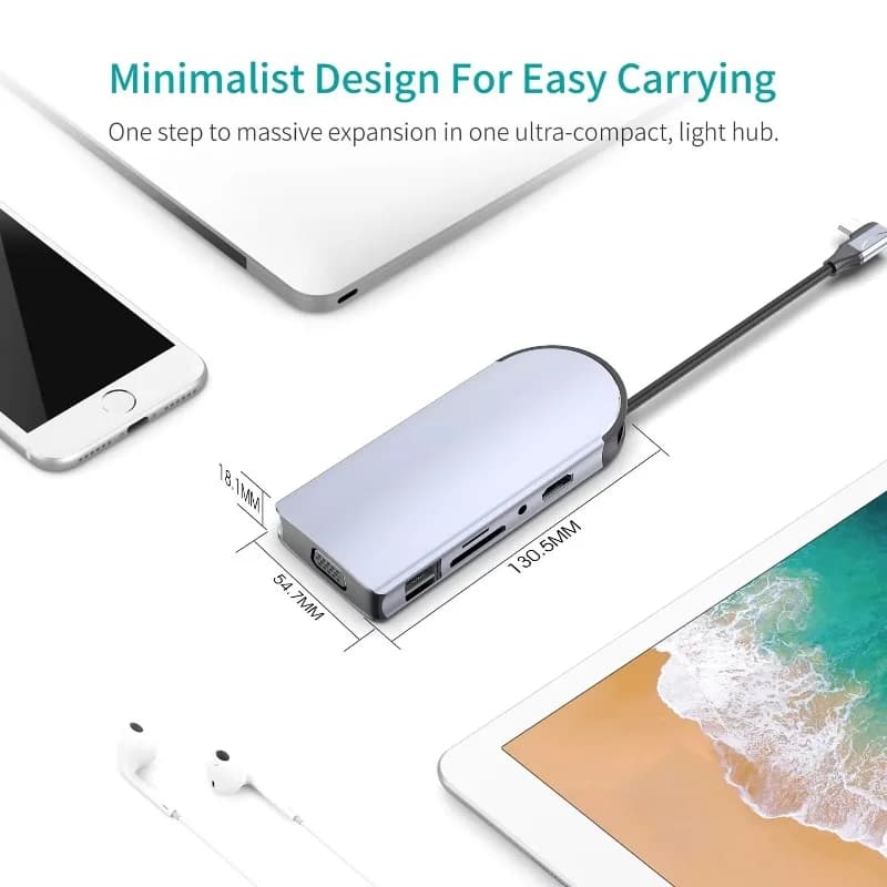 Docking Station USB-C 10-in-1 Multifunzione con Hub USB, Espansione PD100W, USB3.0, 100Mbps per Computer e Laptop da Ufficio