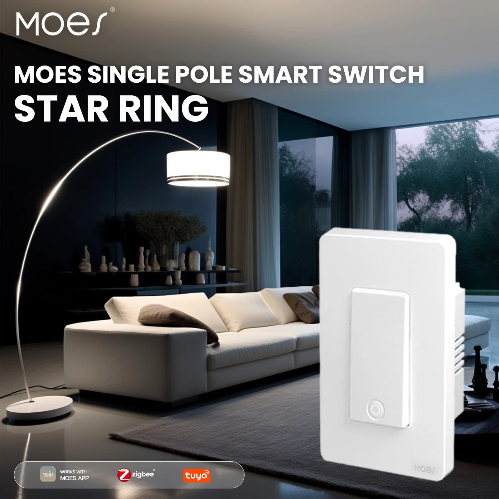 MOES Star Ring Smart ZigBee Light Switch Unipolar No condenser Neutral Wire Optional button switch 1 2 3 4 Gang Tuya