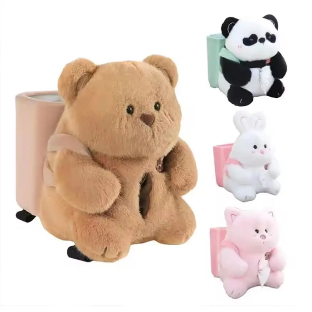 Scatola per fazzoletti per auto multifunzionale 2 in 1 Pattumiera per auto simpatico cartone animato Cinghie elastiche Organizzatore di tovaglioli in peluche