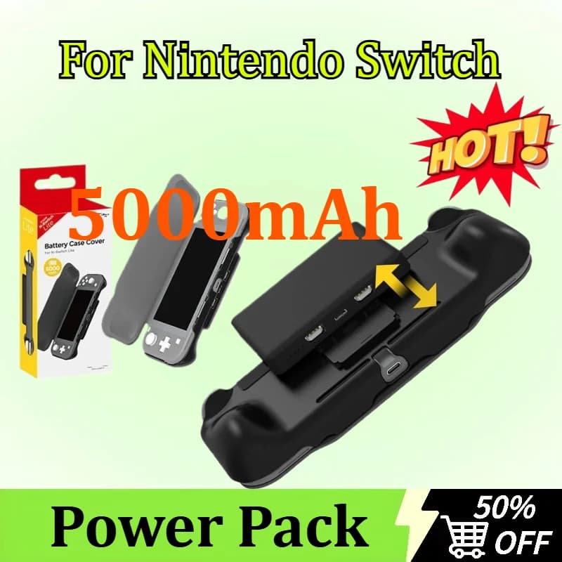 Custodia per caricabatterie rapido per batteria esterna da 5000 mAh per Nintendo Switch Lite Custodia USB TypeC con clip posteriore staccabile portatile