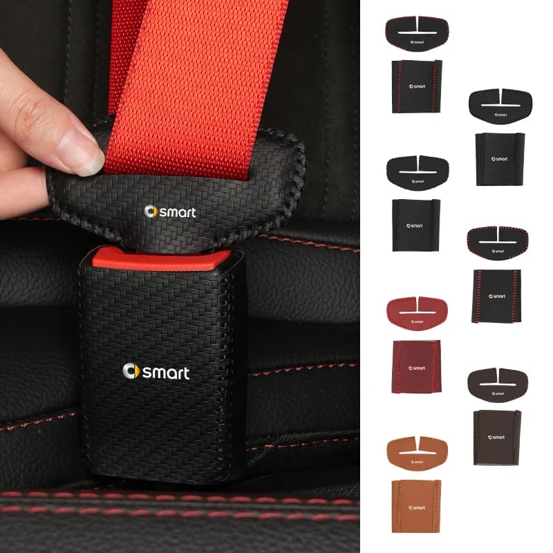 2Set Leather Car Logo Seat Belt Buckle Protector Cover Only For Front Seat Belt For Smart Fortwo Forfour Cabrio Crossblade Coupe