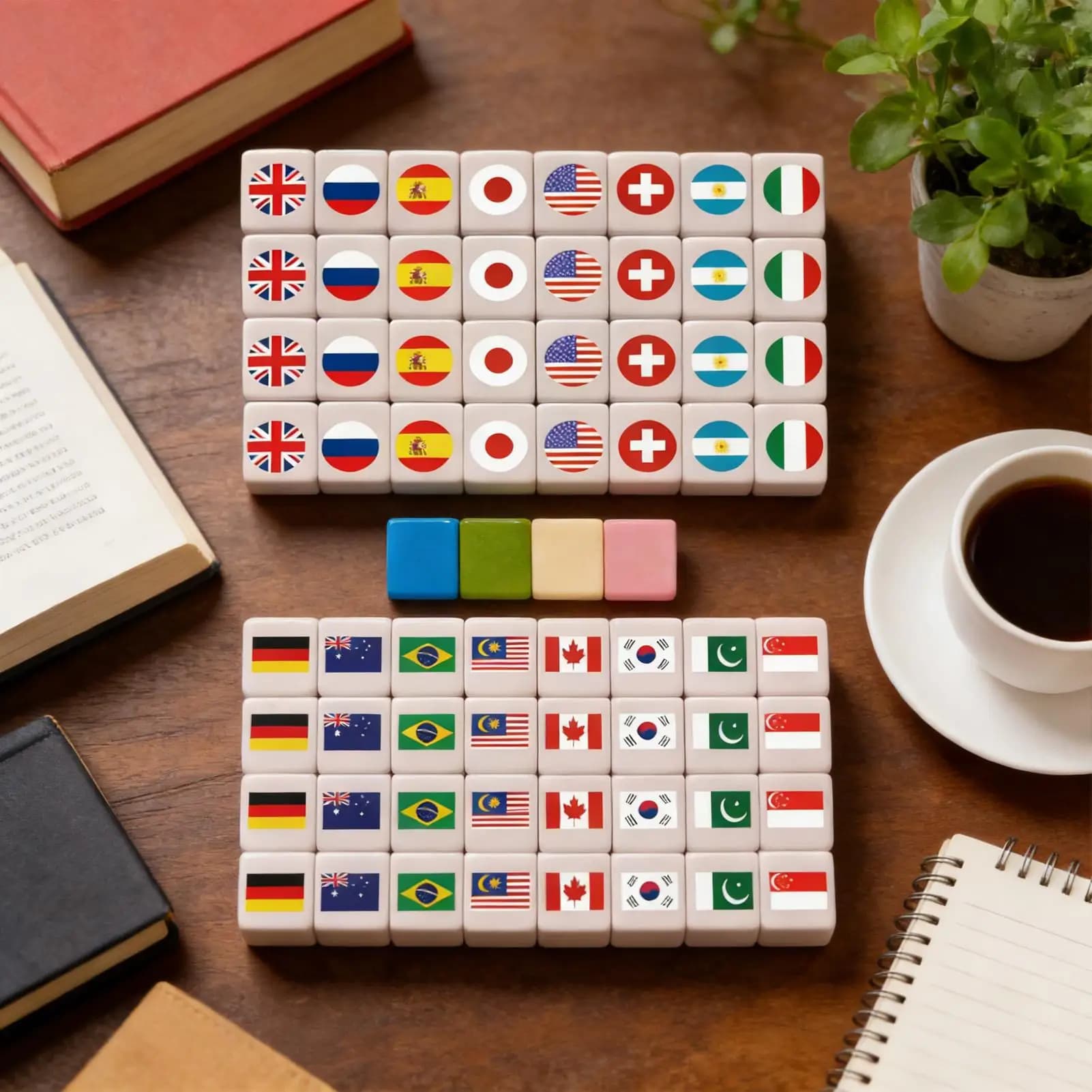 Set di Mahjong Classico con Motivo a Bandiera, Blocchi e Tessere per Gioco del Mahjong, per Uomini, Donne, Ragazze, Giovani, Adolescenti, Moglie, Marito, Figlio, Figlia