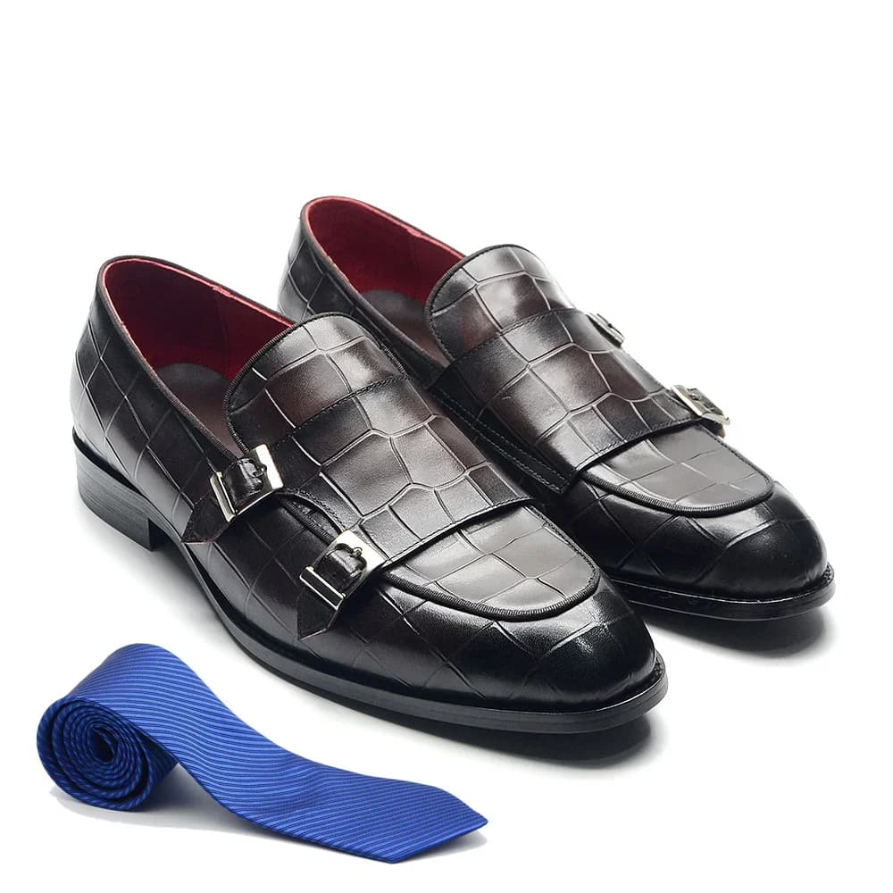 Luxury Men's Wedding Loafer Shoes Cow Genuine Leather Handmade Red Lining Monk Buckle Slip-on Party Dinner Dress Shoes for Man