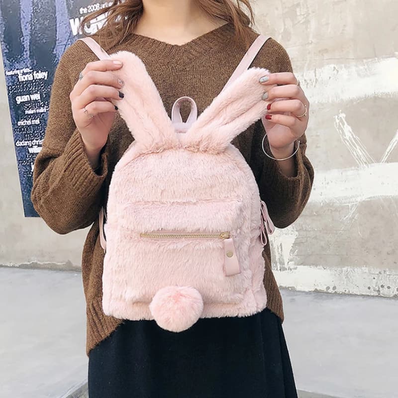 Borsa a tracolla per bambini inverno Fluffy Girls Cute Rabbit School zaino Fashion Kids Cartoon Kindergarten zaino borsa da viaggio