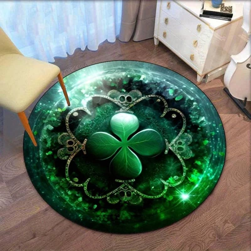 Tappeto rotondo magico trifoglio verde, tappetino in velluto di cristallo, fascino fortunato, decorazioni per la casa, soggiorno, camera da letto, design mistico
