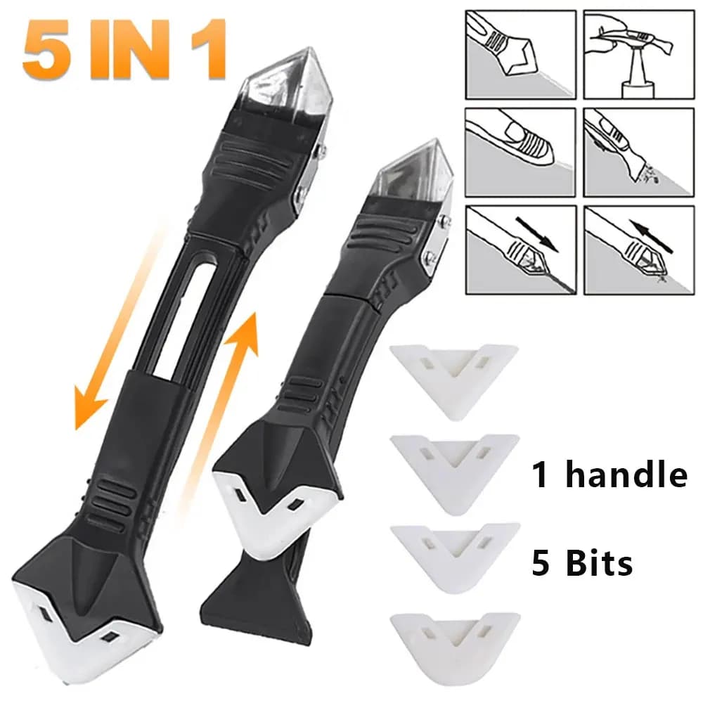 5 in 1: silicone spatula, mastic removal, mortar removal, sealing finish and corner scrap