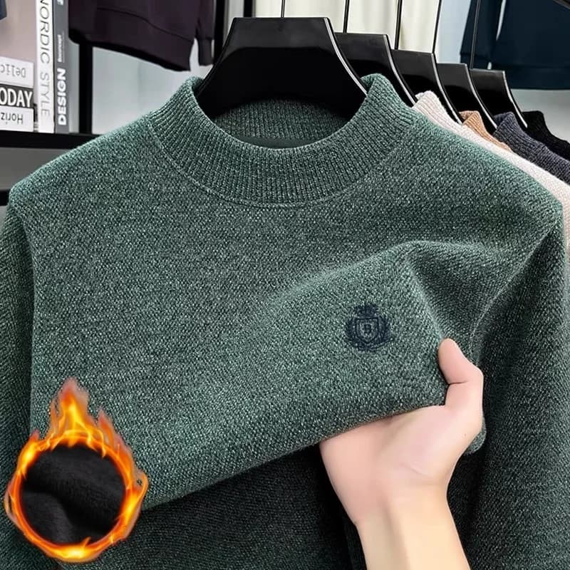 Autumn comfortable velvet warm knit sweater men brand Crown embroidery original hot selling round neck thick comfortable T-shirt