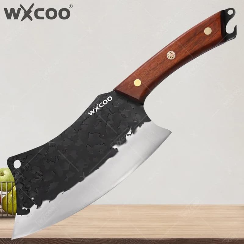 WXCOO Set di Coltelli da Cucina Artigianali Multiuso in Acciaio Inossidabile con Manico in Legno, Coltello da Macellaio per Carne e Frutta Forgiato