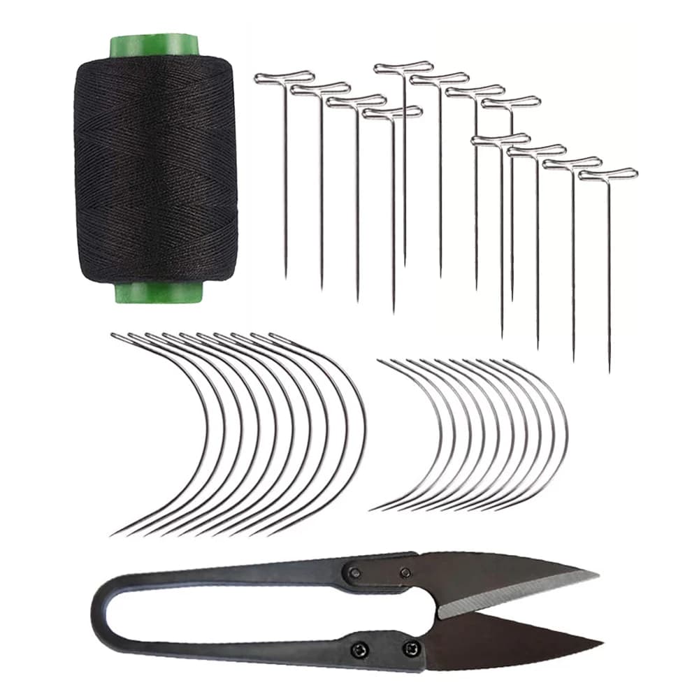Kit per realizzare parrucche - Perni a T, aghi curvi a C, ferri da maglia con forbici per filo per cucire, estensioni dei capelli, artigianato per modellare