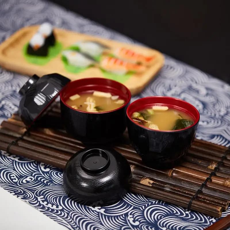 Ciotola Giapponese per Zuppa Miso con Coperchio, Bicolore, Contenitore per Riso e Alimenti, per Servizio da Tavola