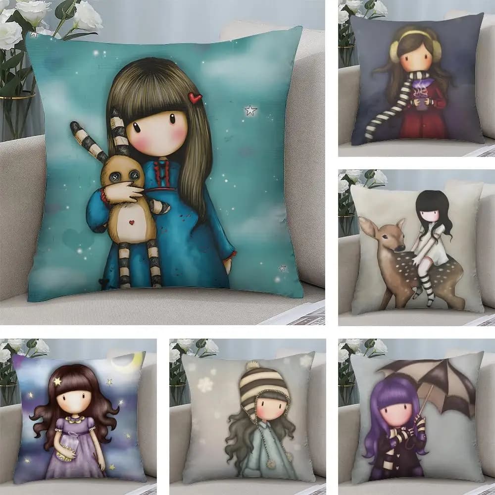 S-Santoro G-Gorjuss Fodera for cushion in sweaty fabric, soft, printed on both sides, for sofa, warm, winter, for the house, gift for children, pillowcase