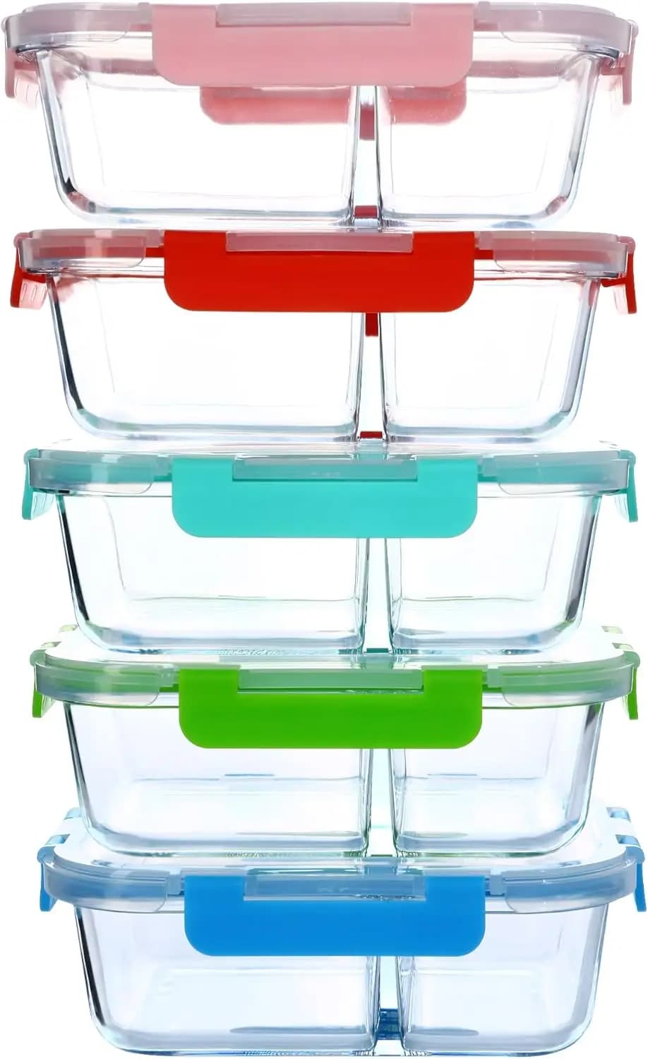 Set di 5 Contenitori in Vetro da 30oz per Preparazione Pasti con Coperchi, Scatole Bento Ermetiche, Adatte per Forno, Congelatore e Lavastoviglie