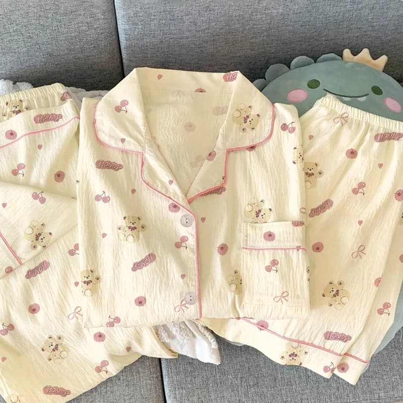 Sweet Cute Cherry Bear Print Women's Pajamas Fashion Casual Milk Silk Homewear 3pc 2025 Spring Summer New Short Sleeve Sleepwear