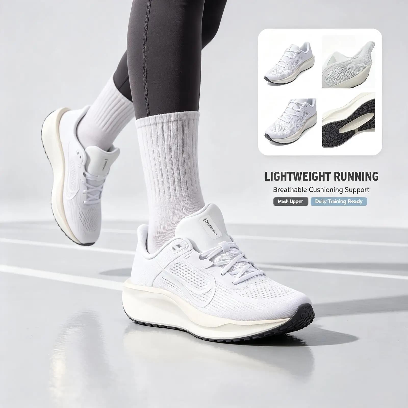 Nike Limited Edition White Running Shoes for Men, Lightweight Breathable Mesh Sneakers, Cushioned Supportive Training Shoes