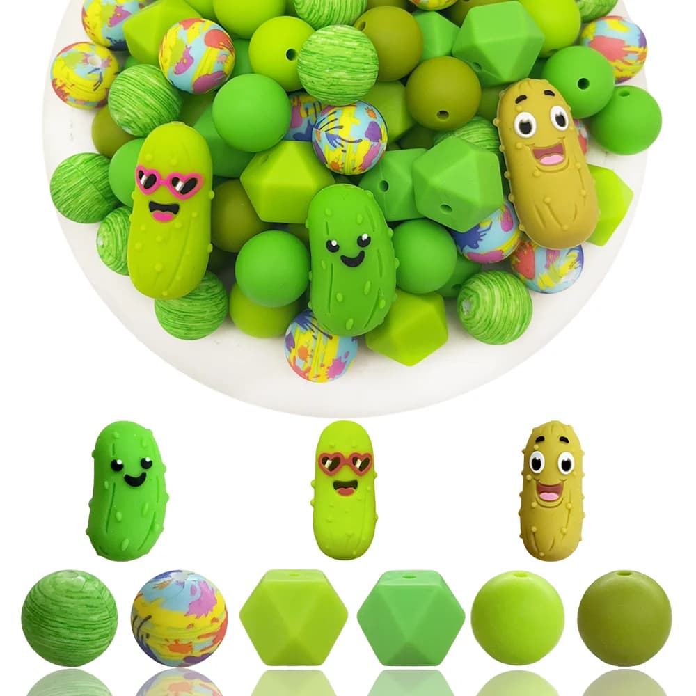 Set di 25/44/52 Perline in Silicone a Forma di Cetriolo e Melone Amaro per Creazione Fai-da-Te di Collane, Braccialetti, Decorazioni, Penne, Gioielli, Ciondoli, ecc. Regalo di compleanno per le vacanze