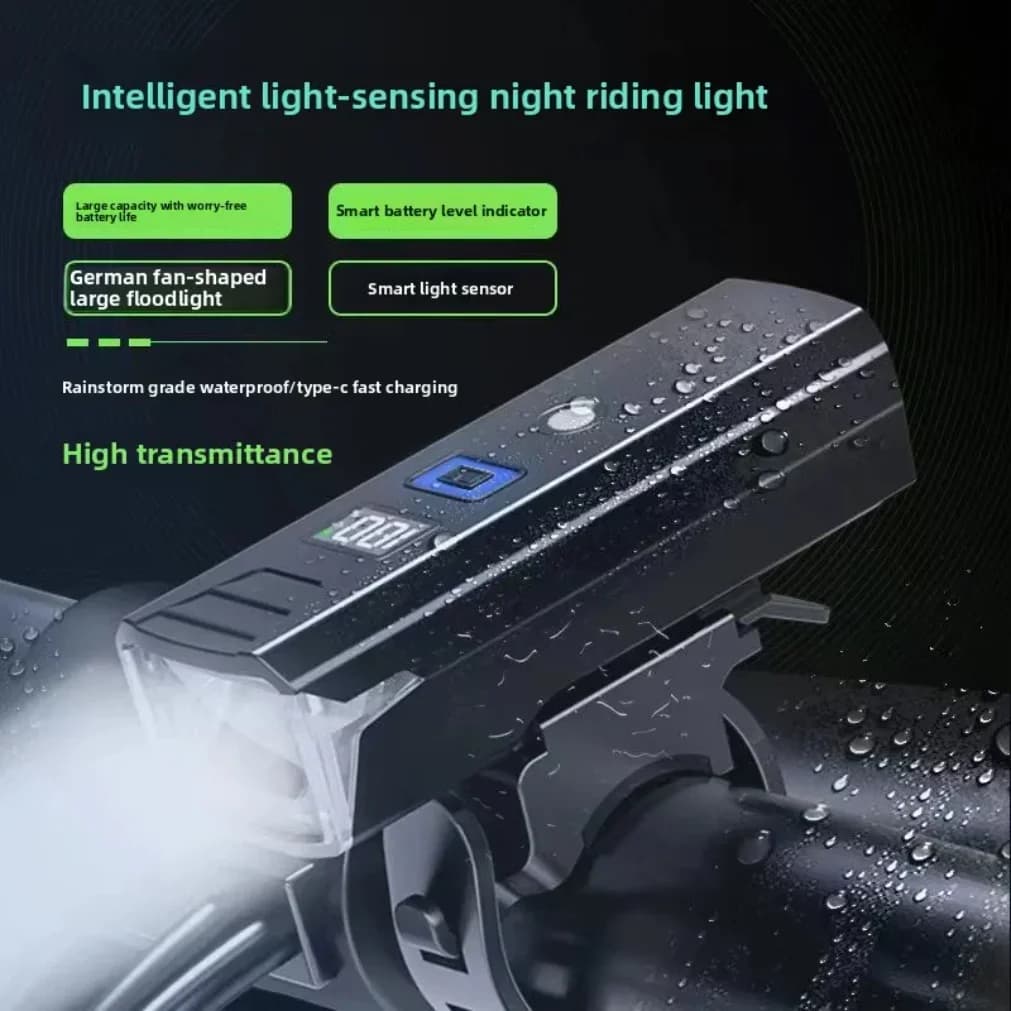 Luce per bici ricaricabile tramite USB: faro con rilevamento automatico della luce per la guida notturna, potente torcia a LED