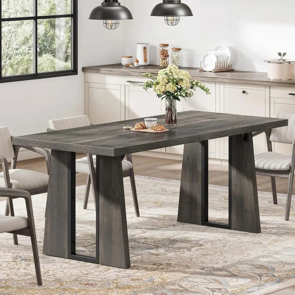 Tavolo da Pranzo Grande in Legno da 180 cm per 6-8 Persone con Gambe Robuste per Cucina o Ristorante, Grigio Rustico