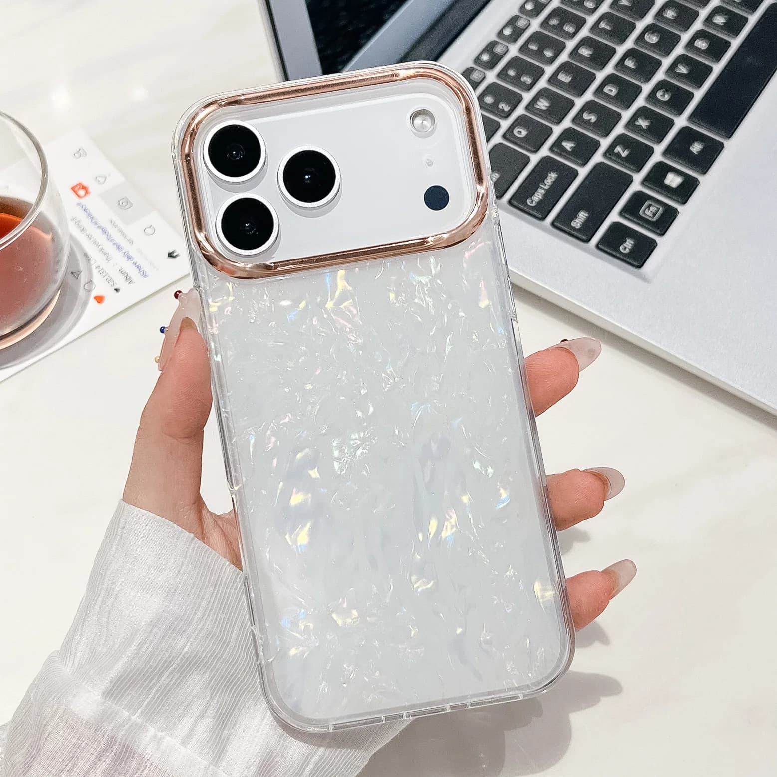 Custodia di lusso con motivo a conchiglia Candy Aurora per iPhone 17 Air 16 15 14 Plus 13 12 11 Pro Max Custodia lucida in TPU con placcatura lucida