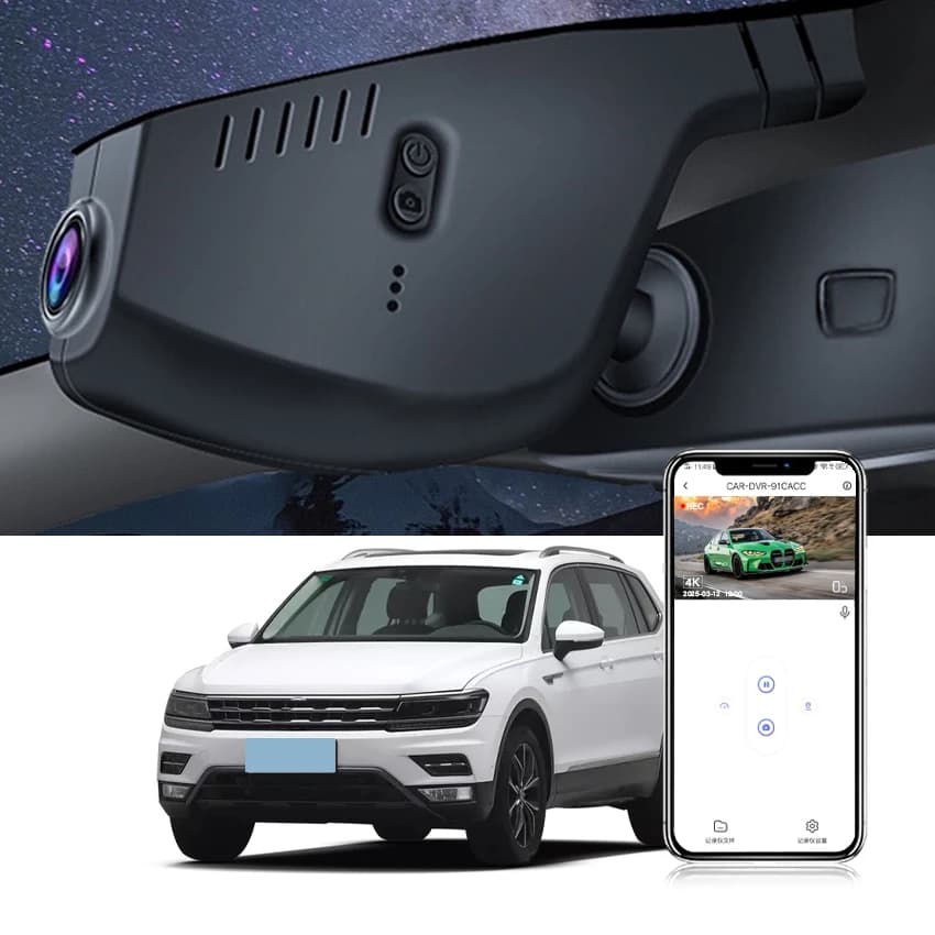 Dash Cam 4K for Volkswagen Tiguan MK2 2016-2024/for VW TYRON X 2023 / UP, e-Up 2019-2025, WIFI and integrated APPs