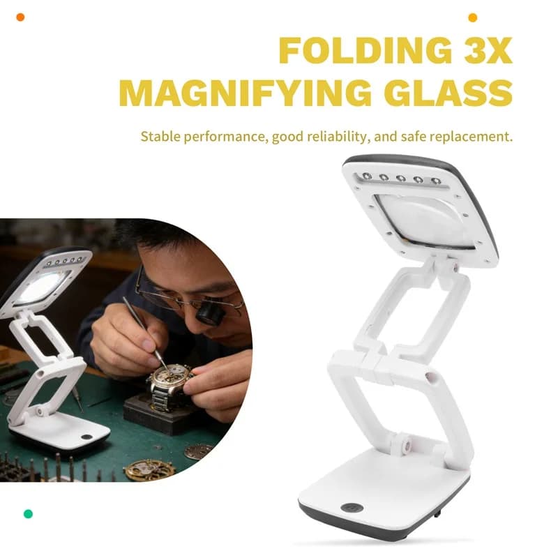 Lente d'ingrandimento da scrivania illuminata con lampada a LED su supporto, lente d'ingrandimento tascabile portatile pieghevole 3X per lettura, hobby