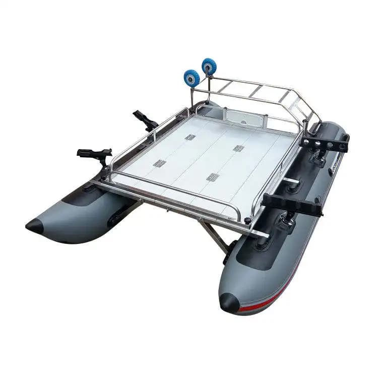 Inflatable Fishing Catamaran for 1/2 persons with stainless steel side fence and manual trolley - Sales Promotion