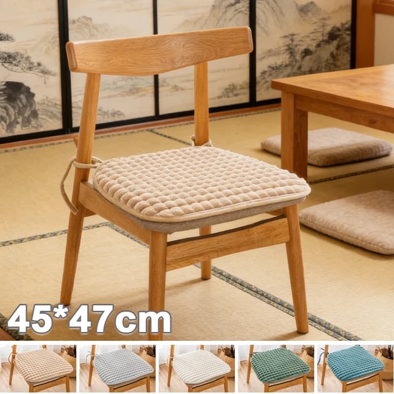 Cuscino Quadrato in Pile per Sedia, Imbottitura in Cotone, Supporto Ergonomico con Fondo Antiscivolo e Cinghie Elastiche per Sedie da Pranzo