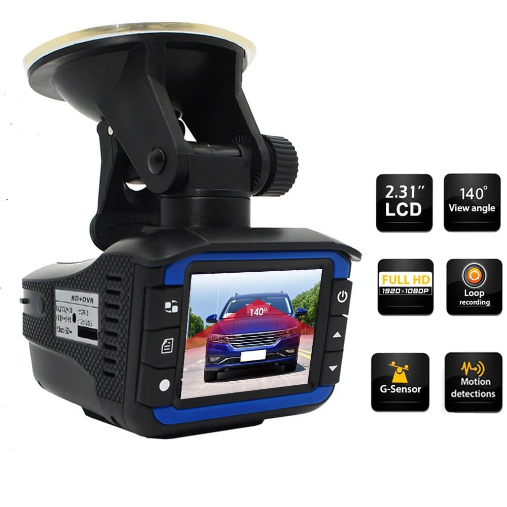 Riccoder telecamera DVR per auto 2 IN 1 VGR3 Rilevazione obiettivo 150 gradi FHD 720P Versione notturna Videoregistratore Lingua inglese o russa