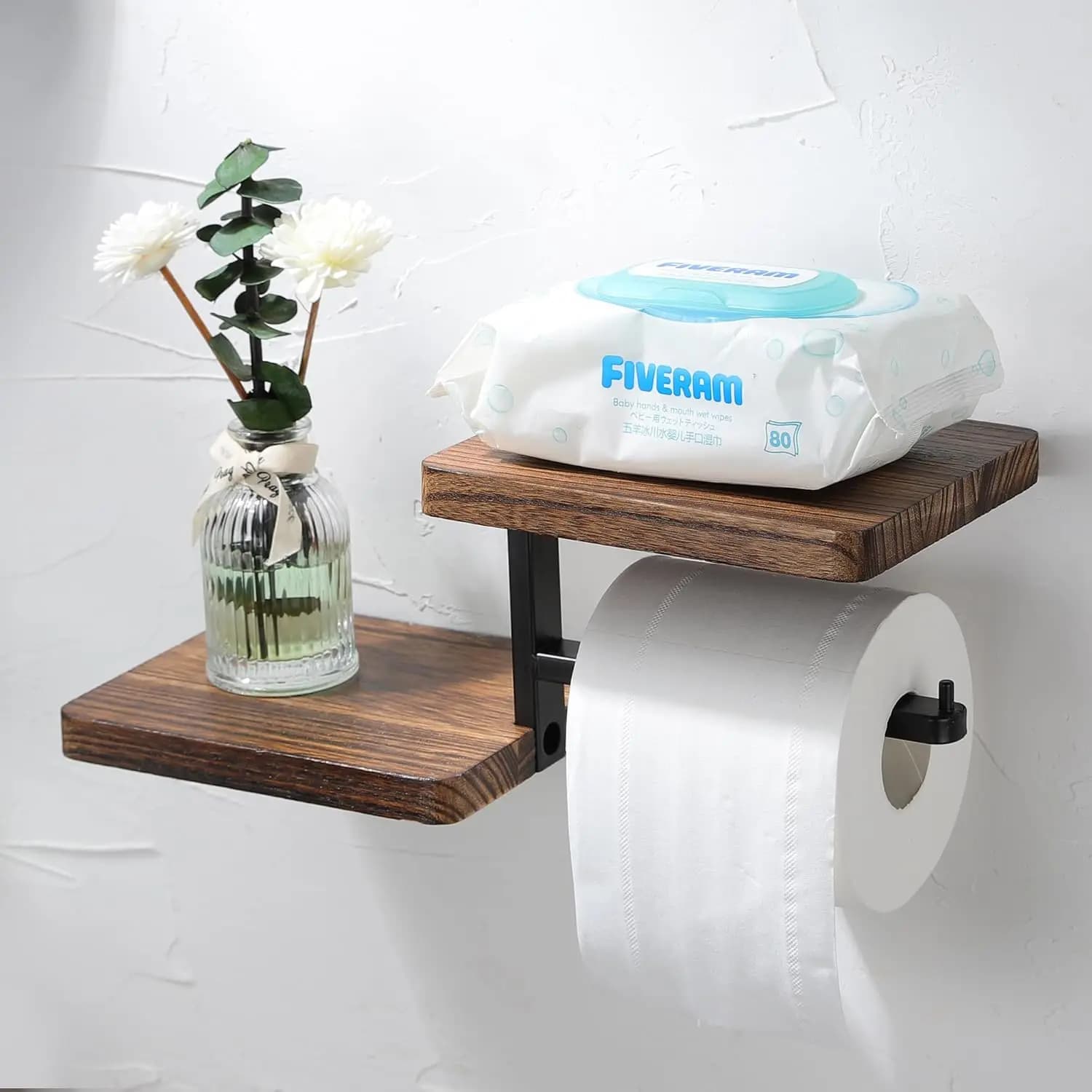 Wall Mounted Wood Toilet Paper Holder Bathroom Tissue Holder Toilet Roll Holder