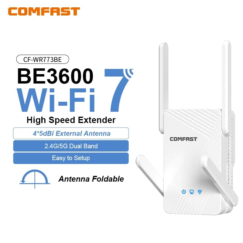 COMFAST 3570Mbps WiFi 7 Wifi Repeater dual band 2.4GHz/5.8GHz 4 high-gain antennas signal extender Wireless Signal Booster
