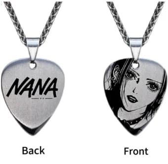 Anime NANA Oosaki Nana Guitar Pick Pendant Necklace, Double‑Sided Engraved Heart Stainless Steel Necklace Punk Rock Jewelry Gift