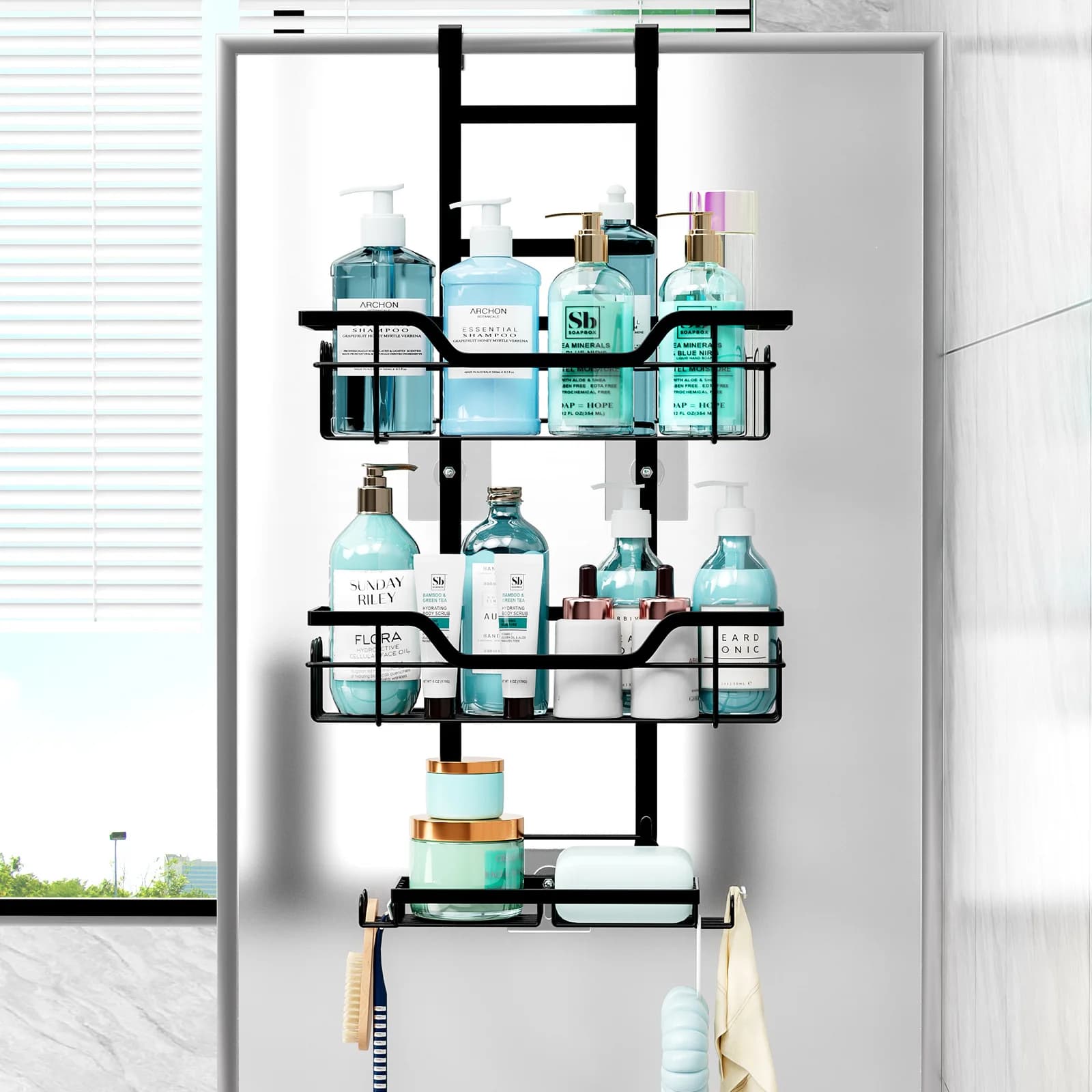 AILIHU Bathroom Shelf Shower Room Hanging Rack No-drill Storage Hanging Basket Multifunctional Door Back Hook