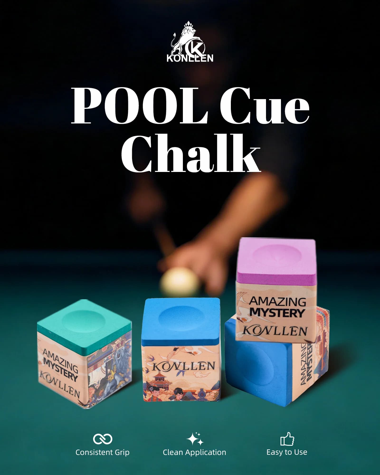 KONLLEN Billiards Chalk Nano Technology Pool Cue Chalk Billiards Pool Stick Chalk with Leather Magnetic Chalk Holder