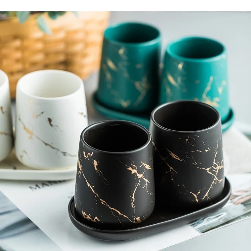 Gilded Marble Texture Mouthwash Cup Bathroom Set Home Use Ceramic Toothbrush Holder Soap Boxes Marbling Porcelain Bath Supplies